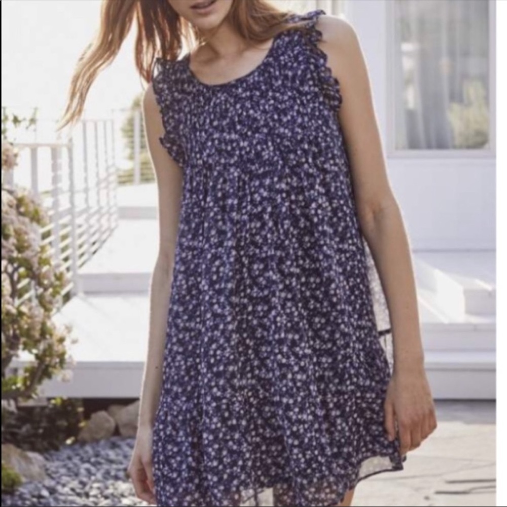 Joie Tahoma Silk Floral Pin-tuck Swing Dress in Blue